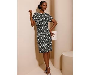Etuikleid CREATION L "Etuikleid", Damen, Gr. 48, Normalgrößen, schwarz-weiß (graphit, champagner), 100% Polyester, geblümt, gemustert, knielang, Rundhals, Kleider Etuikleid (58733845-48) graphit, cham
