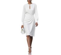 Etuikleid Damen Elegant Festliche Kleider Für Damen Hochzeit Cocktailkleid Knielang Vintage Kleid Hochzeitsgast Business Abendkleider Curvy Langarm Herbstkleid Rundhals Frühlingskleid