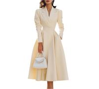 Etuikleid Damen Elegant Für Hochzeit Abendkleid Lang A Linie Kleider Damen Winter Langarm Business Herbstkleid Midi V Ausschnitt Cocktailkleid Hochzeitsgast Kleid Festlich Winterkleid Blazerkleid