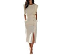 Etuikleid Damen Elegant Für Hochzeit Lang Abendkleid Festliche Kleider Damen Elegant Midi Ärmellos Cocktailkleid Hochzeitsgast mit Beinschlitz Kleid Frauen Business Midikleid Sommerkleid Leicht