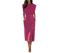 Etuikleid Damen Elegant Für Hochzeit Lang Abendkleid Festliche Kleider Damen Elegant Midi Ärmellos Cocktailkleid Hochzeitsgast mit Beinschlitz Kleid Frauen Business Midikleid Sommerkleid Leicht