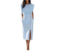 Etuikleid Damen Elegant Für Hochzeit Lang Abendkleid Festliche Kleider Damen Elegant Midi Ärmellos Cocktailkleid Hochzeitsgast mit Beinschlitz Kleid Frauen Business Midikleid Sommerkleid Leicht