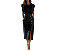 Etuikleid Damen Elegant Für Hochzeit Lang Abendkleid Festliche Kleider Damen Elegant Midi Ärmellos Cocktailkleid Hochzeitsgast mit Beinschlitz Kleid Frauen Business Midikleid Sommerkleid Leicht