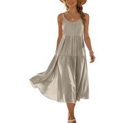 Etuikleid Damen Elegant Kleider Damen Elegant Rundhals Freizeitkleid Midi Lang Locker Ärmelloses Sommerkleider Casual Urlaub XL A Khaki