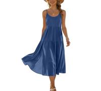 Etuikleid Damen Elegant Kleider Damen Elegant Rundhals Freizeitkleid Midi Lang Locker Ärmelloses Sommerkleider Casual Urlaub XL A Blue