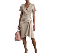 Etuikleid Damen Elegant Knielang Business Festliche Kleider Für Hochzeitsgäste Abendkleider Für Hochzeit mit Ärmel Plissee Kleid Hochzeitsgast Frauen Tailliert V Ausschnitt Cocktailkleid Kurzarm