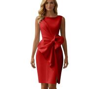Etuikleid Damen Elegant Knielang Festlich Cocktailkleid Ärmellos Business Abendkleid Hochzeit Hochzeitsgast Kleid Plissee Kleider Damen Mit Schleife Büro Etuikleider Festliche Partykleid Ballkleid