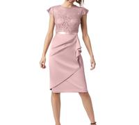 Etuikleid Damen Elegant Knielang Spitze Kleid Hochzeitsgast Elegante Kleider Festlich Hochzeit Abendkleid Midi A Linie Spitzenkleid Frauen Festliche Cocktailkleid Lochstickerei Bleistiftkleid