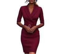 Etuikleid Damen Elegant Kurz Kleider Damen Festlich Hochzeit Kleid 3/4 Ärmel V Ausschnitt Business Abendkleid Curvy Mit Gürtel Winterkleid Frauen Hochzeitsgast Etuikleider Büro Cocktailkleid