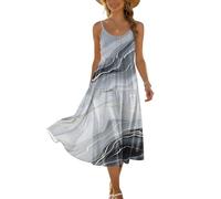 Etuikleid Damen Elegant Sommerkleid Damen Midikleid mit Spaghettiträgern Leopardenmuster Rundhalsausschnitt Gestuft Leicht Luftig Strandkleid für Strand XL C Gray