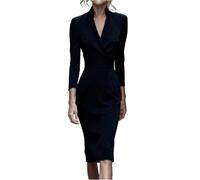 Etuikleid Damen Elegant Winter Festliche Kleider Damen Langärmeliges Kleid Midi V Ausschnitt Business Herbstkleid Figurumspielend Midikleid Frauen Stehkragen Winterkleid Tailliert Damenkleider