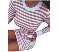 Etuikleid Damen Sexy gestreiftes figurbetontes Kleid mit Print Herbst Winter Minikleid Enges Kleid mit Rundhalsausschnitt und langen Ärmeln Tasche Hüftkleid Kurzes Kleid Freizeitkleid Schlafkleid