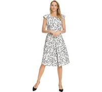 Jerseykleid HEINE "Jersey-Kleid", Damen, Gr. 40, Normalgrößen, weiß (ecru, schwarz, bedruckt), 70% Viskose, 25% Polyamid, 5% Elasthan, bedruckt, geblümt, gemustert, mehrfarbig, knielang, Rundhals, Kle