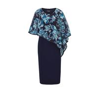 Etuikleid GOLDNER "Festliches Kleid mit feinem Chiffonüberwurf", Damen, Gr. 54, N-Gr, blau (marine, mykonosblau, geblümt), Obermaterial: 92% Polyester PES. 8% Elasthan EL., festlich, 3/4 Arm, Kleider