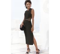 Etuikleid LASCANA, Damen, Gr. 42, N-Gr, schwarz, Stoff, Obermaterial: 95% Polyester, 5% Elasthan, unifarben, modisch, figurbetont ca. Mitte Wade, Rundhals, Kleider, mit Spitzeneinsätzen in der Taille,