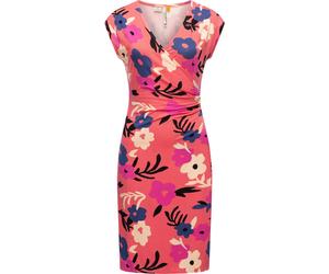 Etuikleid RAGWEAR "Crupi Print", Damen, Gr. L (40), Normalgrößen, orange (koralle), Material: 95% Viskose, 5% Elasthan, figurbetont ca. Mitte Oberschenkel, tiefer V-Ausschnitt, Ärmel ohne Ärmelschlitz