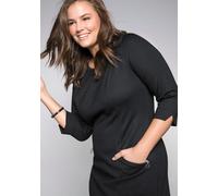 Etuikleid SHEEGO "Etuikleid", Damen, Gr. 42, Normalgrößen, schwarz, Jersey, 70% Polyester, 25% Viskose, 5% Elasthan, unifarben, knielang, Rundhals, Kleider Etuikleid (94726702-42) schwarz