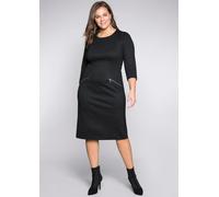 Etuikleid SHEEGO "Etuikleid", Damen, Gr. 44, Normalgrößen, schwarz, Jersey, 70% Polyester, 25% Viskose, 5% Elasthan, unifarben, knielang, Rundhals, Kleider Etuikleid (94726702-44) schwarz