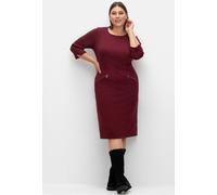 Etuikleid SHEEGO "Etuikleid", Damen, Gr. 50, Normalgrößen, rot (weinrot), Jersey, 70% Polyester, 25% Viskose, 5% Elasthan, unifarben, knielang, Rundhals, Kleider Etuikleid (92908224-50) weinrot