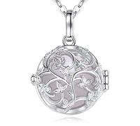EUDORA Harmony Ball Bola Klangkugel Kette Schwangerschaft Schutzengel Anhänger, Baum des Lebens Versilbertes Kupfer Schmuck Klangkugel Engelsruf Lebensbaum Halskette Geschenke für Damen, 114cm + 76cm