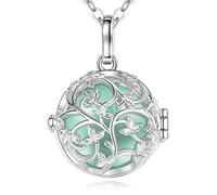EUDORA Harmony Ball Bola Klangkugel Kette Schwangerschaft Schutzengel Anhänger, Baum des Lebens Versilbertes Kupfer Schmuck Klangkugel Engelsruf Lebensbaum Halskette Geschenke für Damen, 114cm + 76cm