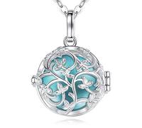 EUDORA Harmony Ball Bola Klangkugel Kette Schwangerschaft Schutzengel Anhänger, Baum des Lebens Versilbertes Kupfer Schmuck Klangkugel Engelsruf Lebensbaum Halskette Geschenke für Damen, 114cm + 76cm