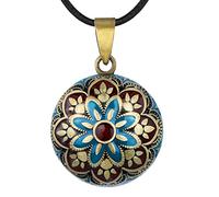 EUDORA Harmony Ball Bola Klangkugel Kette Schwangerschaft Schutzengel Anhänger, Vintage Blume des Lebens Schmuck Klangkugel Engelsruf Halskette Geschenke für Damen, 114cm + 76cm