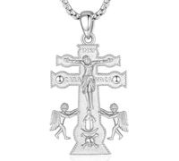 EUDORA Harmony Ball Caravaca Kreuz Kette für Damen Herren Sterling Silber 925, Amulett Energie Caravaca Kreuz Halskette Anhänger für Gläubiger Christ Vintage Schmuck, Geschenk für Frauen Herren, 22"