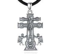 EUDORA Harmony Ball Caravaca Kreuz Kette für Damen Herren Sterling Silber 925, Amulett Energie Caravaca Kreuz Halskette Anhänger für Gläubiger Christ, Vintage Schmuck Geschenk für Frauen Herren, 61cm