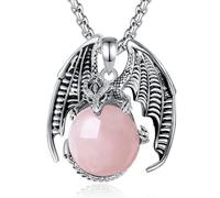 EUDORA Harmony Ball Drachen Rosenquarz Kette für Damen Herren, Vintage Wikinger Drachen Rosenquarz Halskette Anhänger Amulett Energie Gothic Schmuck, Geschenk für Frauen Herren Papa Mutter, 20"+2"