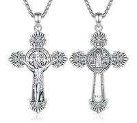 EUDORA Harmony Ball Heiliger Benedikt Jesus Kreuz Kette für Damen Herren Sterling Silber 925, St. Benedikt Jesus Kreuz Halskette Amulett Anhänger Schmuck Christian Geschenke für Frauen Herren, 20"+2"