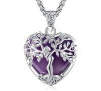 EUDORA Harmony Ball Herz Amethyst Lebensbaum Kette für Damen, Baum des Lebens Halskette Mutterbaum Anhänger mit Kristall Amethyst Heilsteine Schmuck Geschenk für Frauen Damen Mutter, Kette 20"+2"