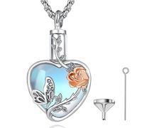 EUDORA Harmony Ball Herz Mondstein Asche Urnen Kette für Damen Sterling Silber 925, Schmetterling und Rose Einäscherung Schmuck Memorial Urn die Asche, Andenken Beerdigung Medaillon Anhänger,20 Zoll