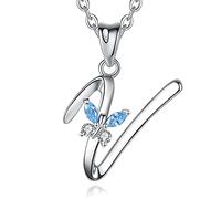 EUDORA Harmony Ball Kette mit Buchstaben V Ketten für Damen Sterling Silber 925 Halskette mit Namen Schmetterling kette mit Zirkonia Alphabet Initialen V Anhänger Schmuck für Frauen Mama Geschenk
