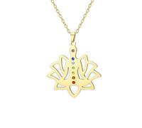 EUEAVAN 7-Chakra-Lotusblumen-Yoga-Halskette Spiritueller Om-Anhänger Buddha Hindu-Reiki-Accessoires Yoga-Heilkristalle Schmuck Neuanfang Meditation Geschenk für Frauen (Lotus Yoga Gold)