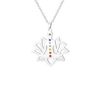 EUEAVAN 7-Chakra-Lotusblumen-Yoga-Halskette Spiritueller Om-Anhänger Buddha Hindu-Reiki-Accessoires Yoga-Heilkristalle Schmuck Neuanfang Meditation Geschenk für Frauen (Lotus Yoga Silber)
