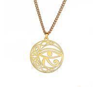 EUEAVAN Auge des Horus Halskette für Frauen Männer Keltischer Knoten Mond Rund Altägyptischer Anhänger Ankh Kreuz Afrikanischer Schmuck Schutz Amulett Religiöses Geschenk (Gold)