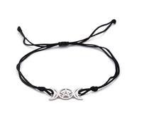 EUEAVAN Dreifach Mond Göttin Pentagramm Stern Wachsfaden Armband Amulett Pentagramm Religion Armreif Edelstahl Schmuck Symbol Witchcraft Geschenke für Frauen (black)