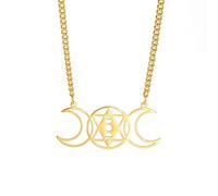 EUEAVAN Dreifache Mondgöttin Triquetra Anhänger Halskette Edelstahl Keltischer Knoten Mond Anhänger Pagan Wiccan Anhänger Halskette (Stil B (Gold))