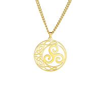 EUEAVAN Dreifache Spirale keltische Runde Anhänger Halskette Triskele Anhänger Edelstahl einstellbar Triskelion Swirl Anhänger Halskette Pagan Wiccan Anhänger Halskette (Gold)
