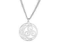 EUEAVAN Dreifache Spirale keltische Runde Anhänger Halskette Triskele Anhänger Edelstahl einstellbar Triskelion Swirl Anhänger Halskette Pagan Wiccan Anhänger Halskette (Silber)