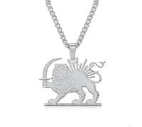 EUEAVAN Halskette mit iranischem Löwen, Sonne und Krone Anhänger mit der Flagge Persiens und des Iran Traditioneller Stolz - antiker persischer Schmuck Souvenir-Serie Geschenke (B-Silber)