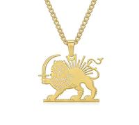 EUEAVAN Halskette mit iranischem Löwen, Sonne und Krone Anhänger mit der Flagge Persiens und des Iran Traditioneller Stolz - antiker persischer Schmuck Souvenir-Serie Geschenke (B-Gold)