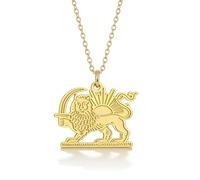 EUEAVAN Halskette mit iranischem Löwen, Sonne und Krone Anhänger mit der Flagge Persiens und des Iran Traditioneller Stolz - antiker persischer Schmuck Souvenir-Serie Geschenke (A-Gold)