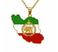EUEAVAN Halskette mit Umriss der Iran-Karte Anhänger mit iranischer Flagge in Herzform Patriotisches Erbe, Stolz, Frieden - Persischer Schmuck und Souvenirgeschenke (D-Wappen von Persien, Gold)