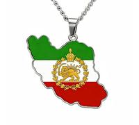 EUEAVAN Halskette mit Umriss der Iran-Karte Anhänger mit iranischer Flagge in Herzform Patriotisches Erbe, Stolz, Frieden - Persischer Schmuck und Souvenirgeschenke (D-Wappen von Persien, Silber)