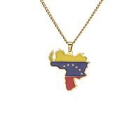 EUEAVAN Halskette mit Venezuela-Karte Herzförmiger Anhänger mit venezolanischer Nationalflagge Patriotischer Schmuck als Geschenk für Venezolaner, Reisende und Fans des Nationalstolzes (B-Karte Gold)