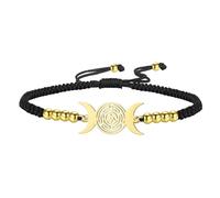 EUEAVAN Hekate-Armband Wicca Dreifachmond-Göttin Pentagramm-Fußkettchen Magisches Rad der Hekate Wicca-Amulett Heidnischer Schmuck Hexerei Geschenk für Frauen (Gold-Schwarz)
