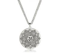EUEAVAN Inspirierende Lotus Om Ohm Aum Halskette für Männer Buddhistische Mandala Anhänger Halskette Blume des Lebens Yoga Lotus Chakra Schmuck Gebet Geschenk (Mandala auf Silber)