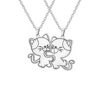 EUEAVAN Katzen-Freundschaftsketten BBF BFF Beste Freundin Kitty Passendes Puzzle Paare Anhänger Niedliches Muster Schmuck Fernbeziehung Beste Freundin Geschenk 2 Stück (silber)